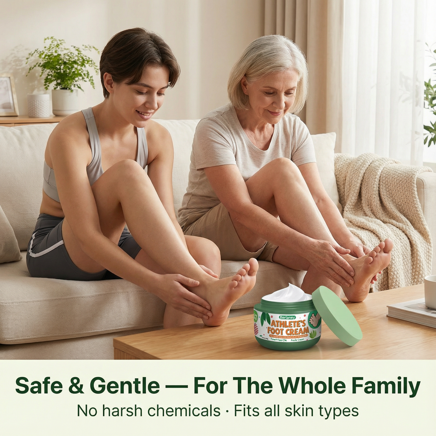 Berlaney Athlete Foot Cream - Tea Tree & Aloe, Itch & Fungal Relief, Dry Cracked Heel Repair, 8.82oz