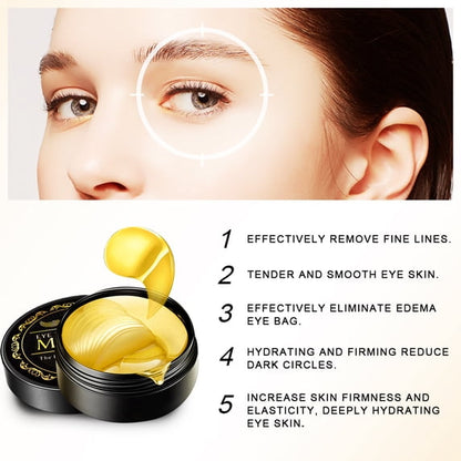 Grocerism 24K Gold Collagen Eye Mask Patches for Hydrating and Firming, Reduce Fine Line, Eye Bags, Wrinkles and Dark Circles, 60 Pcs