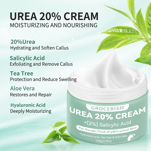 2 Packs Urea Cream 20 Plus Salicylic Acid 5.3oz || Tree Foot Cream with Hyaluronic Acid, Tea Tree and Aloe Vera for Deep Moisturizes, Callus Remover and Soften