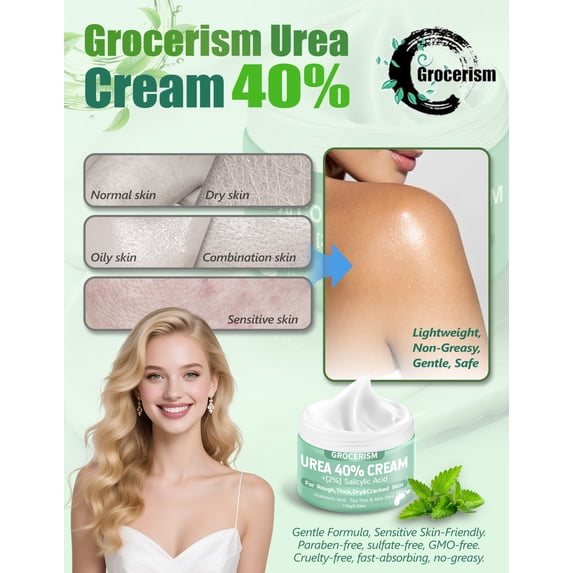 Urea Cream 40 Percent for Feet Plus Salicylic Acid 5.29 oz Foot Cream, with Hyaluronic Acid, Tea Tree,and Aloe Vera for Deep Moisturizes