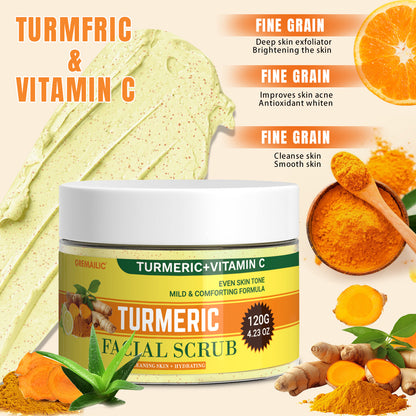 GREMAILIC Turmeric Vitamin C Facial Sea Salt Scrub Cream Organics Microdermabrasion Facial Scrub Exfoliating Clears Blackheads Improve Dark Spot Acne with Aloe leaf Extract 120g/4.23oz