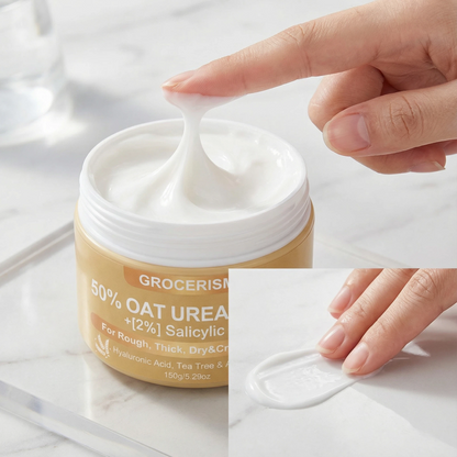 Grocerism 50% Oat Urea Cream + 2% Salicylic Acid - Intensive Repair for Foot & Hand, Hydrates, Removes Calluses & Heals Cracked Heels - 5.29oz