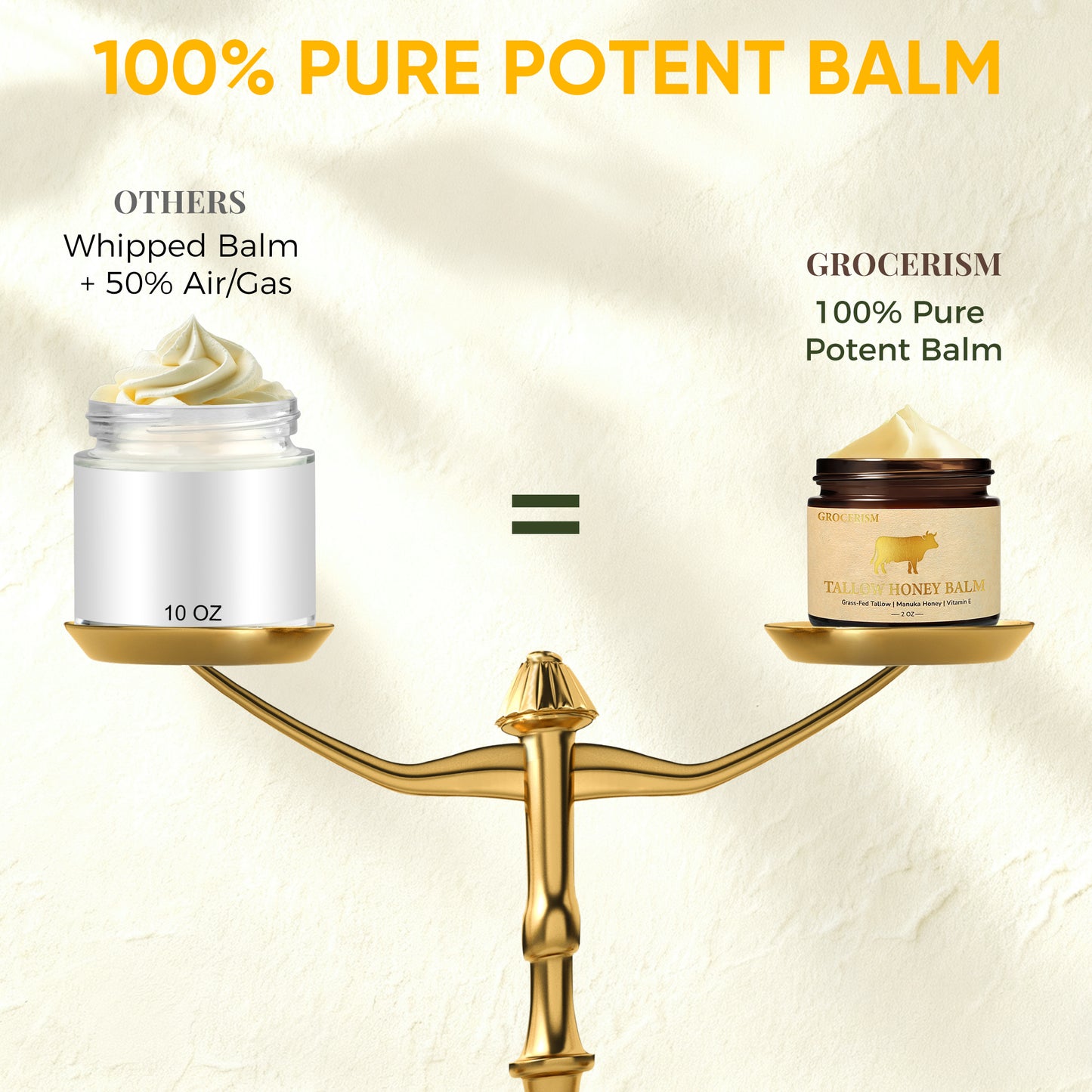 Grocerism Grass-Fed Tallow Balm - Organic Multi-Purpose Face & Body Butter for Sensitive Skin - Non-Greasy, Non-Comedogenic (2oz)