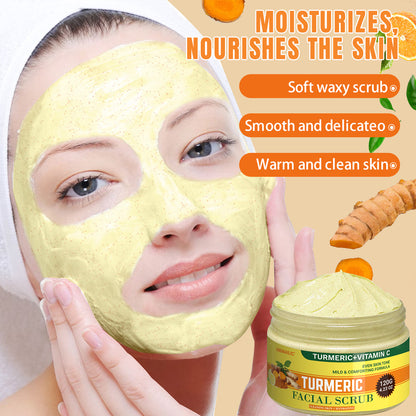 GREMAILIC Turmeric Vitamin C Facial Sea Salt Scrub Cream Organics Microdermabrasion Facial Scrub Exfoliating Clears Blackheads Improve Dark Spot Acne with Aloe leaf Extract 120g/4.23oz