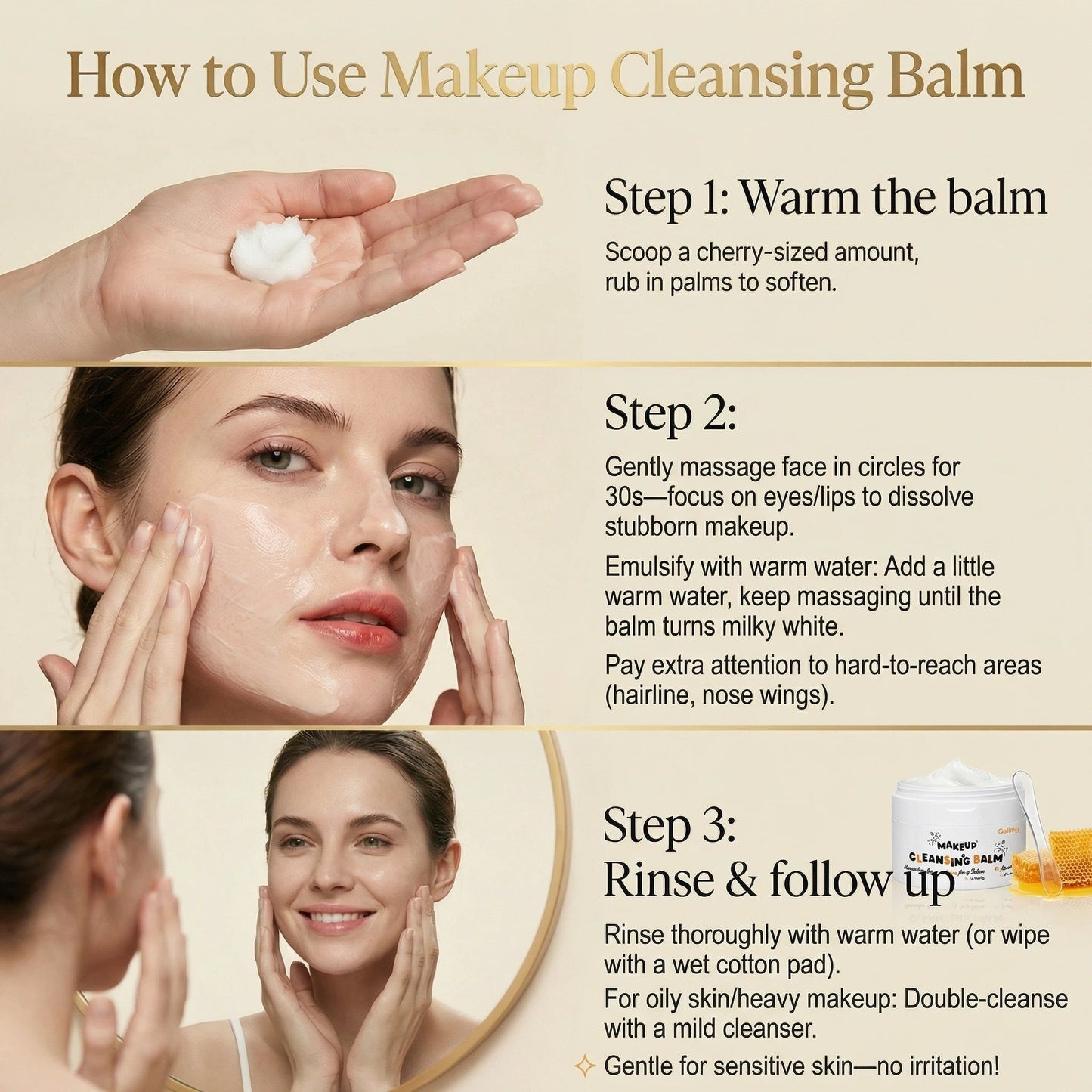 Berlaney Cleansing Balm - Waterproof Makeup Remover, Pore Cleansing (Washes Residue), Non-Greasy & No Tightness, Gentle for Sensitive/All Skin