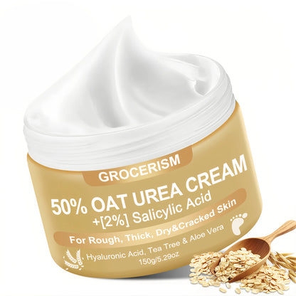 Grocerism 50% Oat Urea Cream + 2% Salicylic Acid - Intensive Repair for Foot & Hand, Hydrates, Removes Calluses & Heals Cracked Heels - 5.29oz