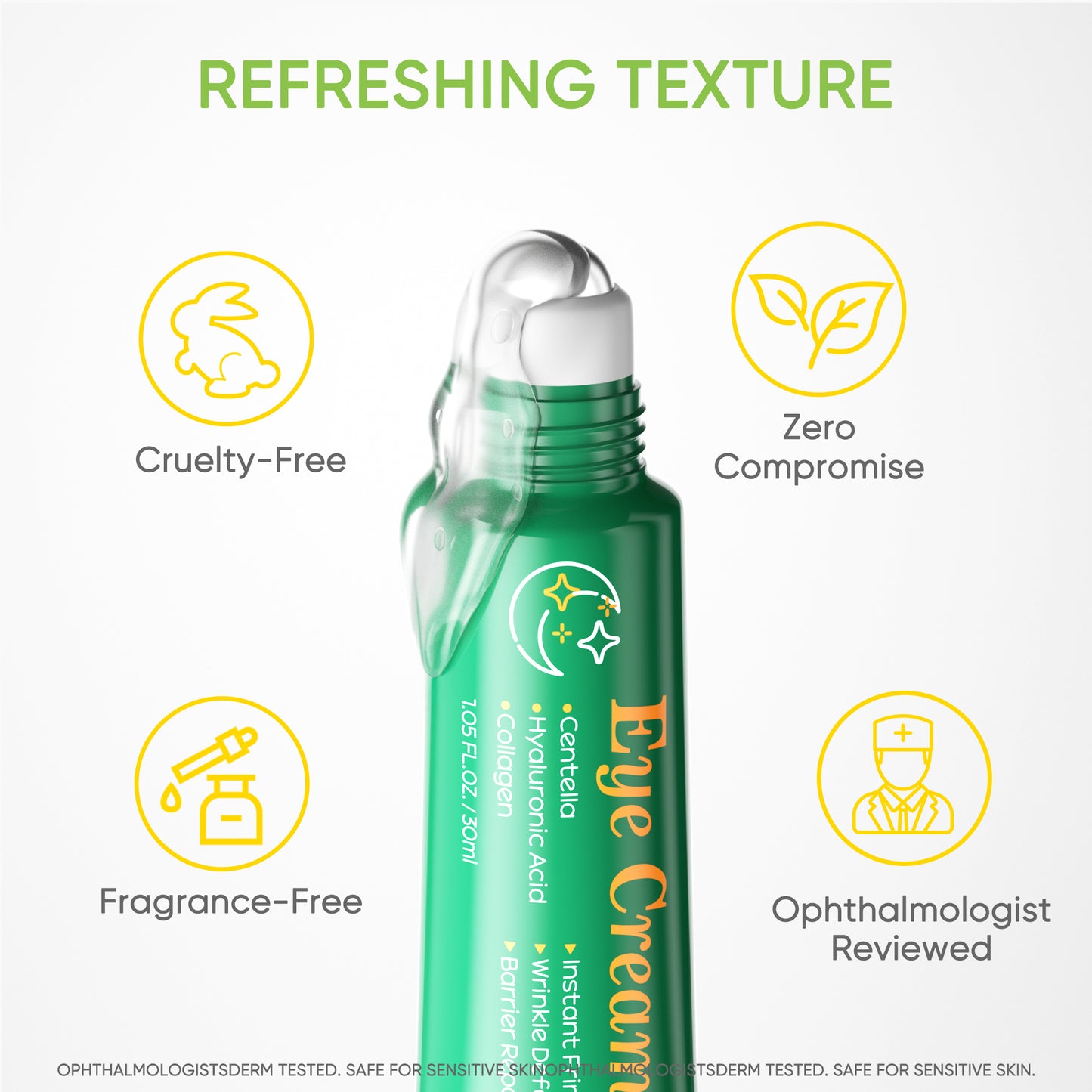 Grocerism 3-in-1 Firming Eye Cream - Centella, Hyaluronic Acid & Collagen | Dark Circles, Puffy Eyes, Wrinkle Defense | Ophthalmologist-Tested, Fragrance-Free (1.05 Fl Oz)