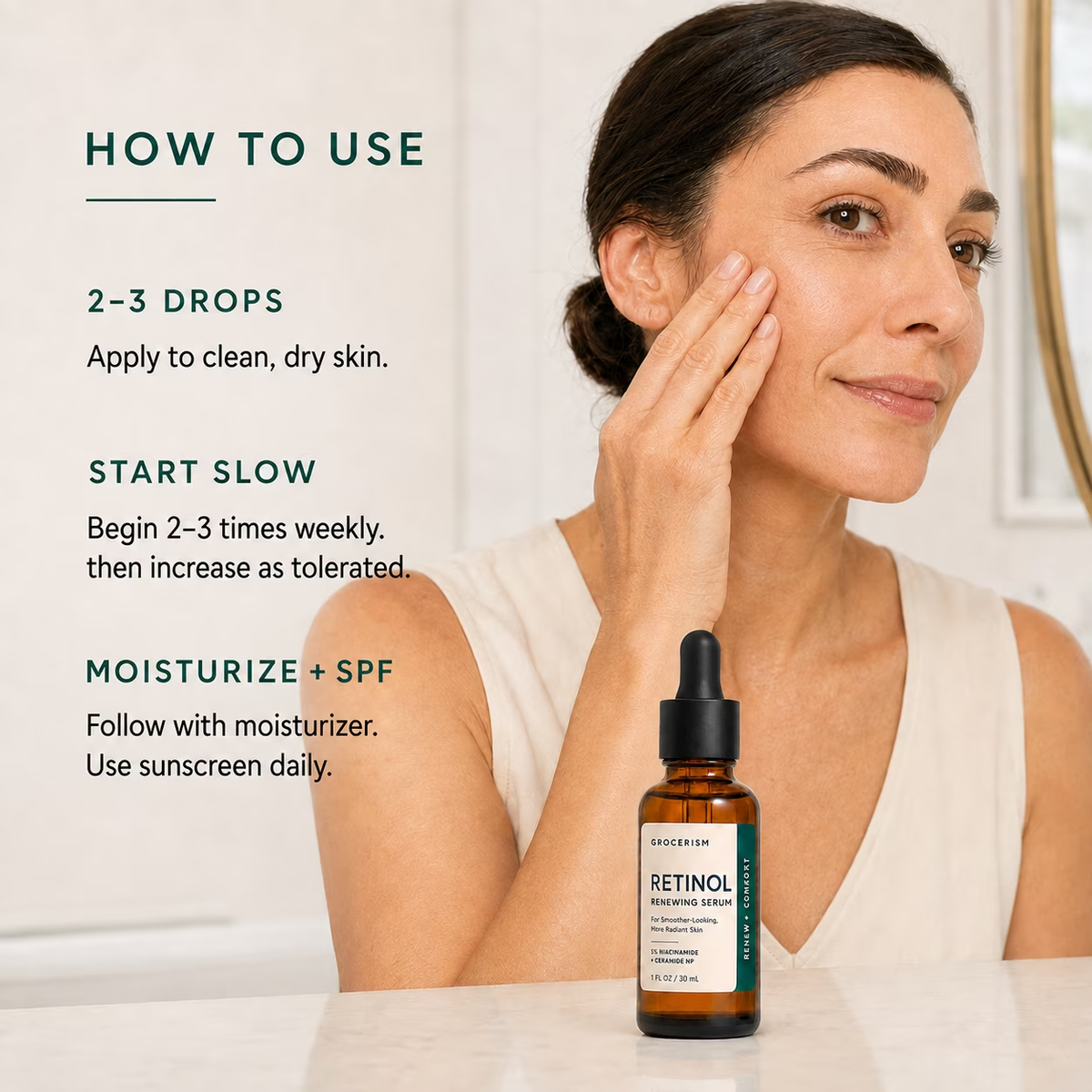 Retinol Renewing Serum for Face, 5% Niacinamide with Ceramide NP & Squalane, Hydrating Anti‑Aging Facial Serum for Fine Lines & Dull Skin 1 fl oz