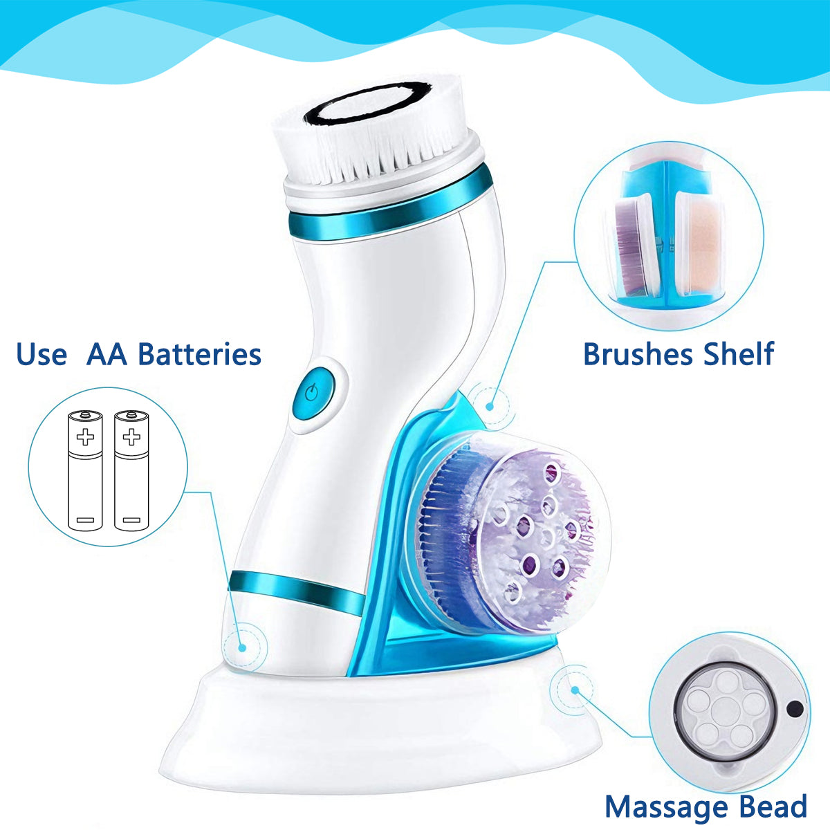 Facial Cleansing Brush IPX6 Waterproof Heads,Electric Face Spin Brush for Exfoliating,Oil makeup, Pores， Massaging and Deep Cleansing