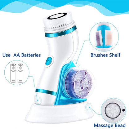 Facial Cleansing Brush IPX6 Waterproof Heads,Electric Face Spin Brush for Exfoliating,Oil makeup, Pores， Massaging and Deep Cleansing