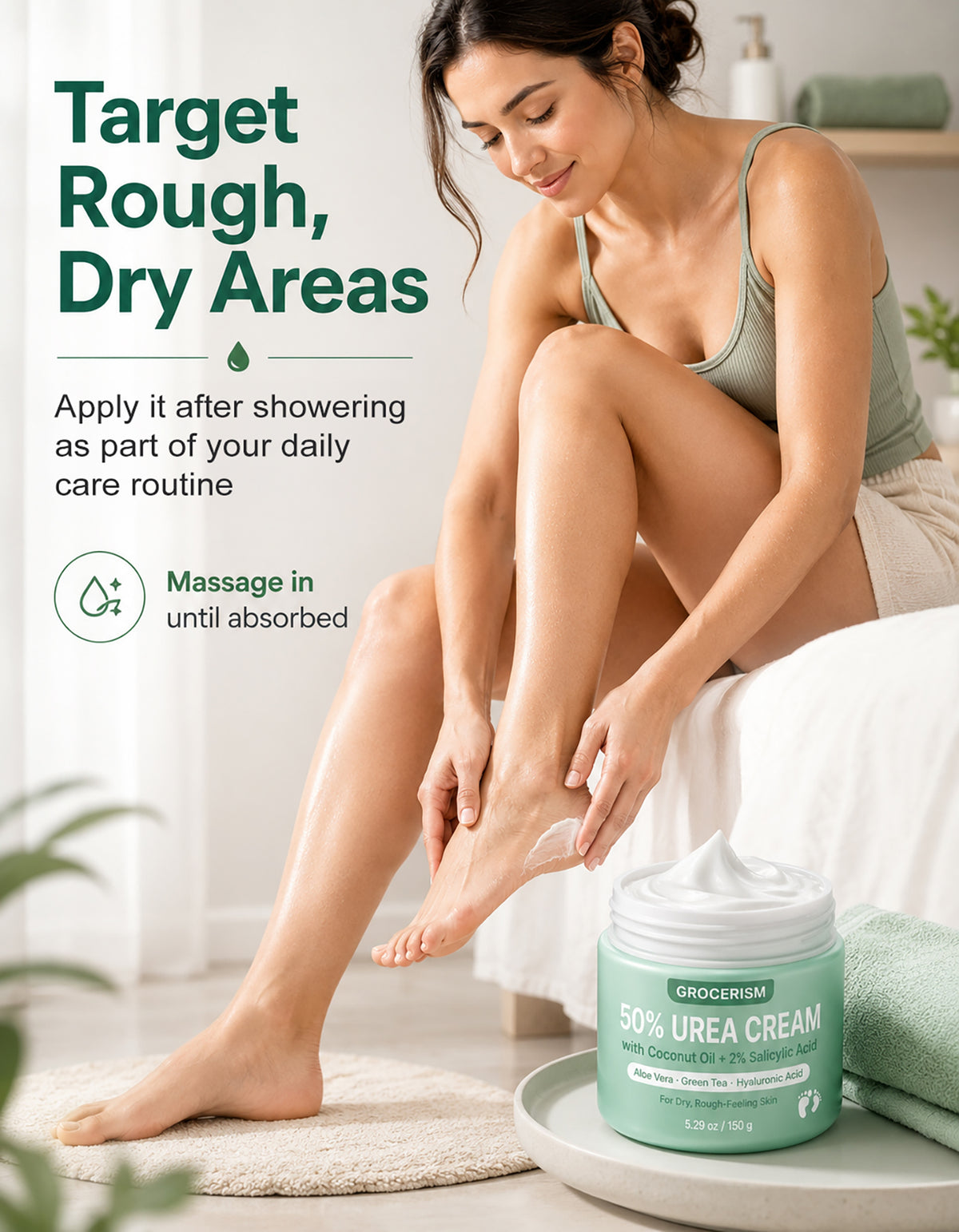 Grocerism 50% Urea Cream 2% Salicylic Acid, Max Strength Hand & Foot Repair Cream for Rough Cracked Skin, Non‑Greasy Coconut Formula, 5.29 oz