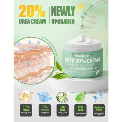 Urea Cream 20 Percent For Feet Plus Salicylic Acid 5.29 oz || Foot Cream and Hand Cream, with Hyaluronic Acid, Tea Tree, and Aloe Vera, Callus Remover and Cracked Heel Repair Care