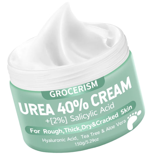 Grocerism Urea 40% Cream for Feet with 2% Salicylic Acid, Thick & Dry, Callus Remover, Hand Cream with Hyaluronic Acid, Tea Tree & Aloe Vera, 5.29 oz