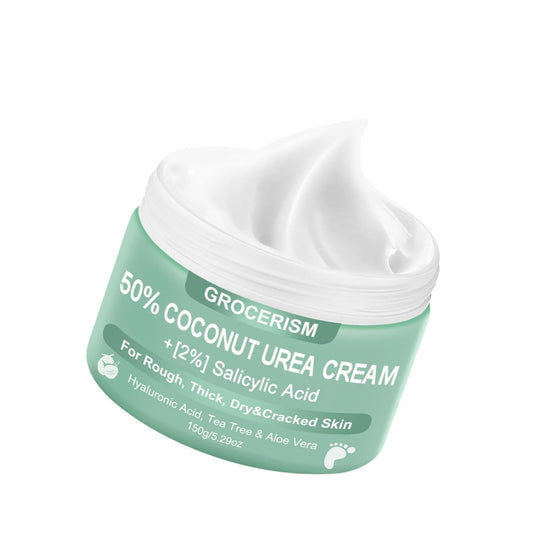 Grocerism 50% Coconut Urea + 2% Salicylic Acid Cream - Callus Removing & Crack Healing for Feet & Hands - Foot & Hand Cream - 5.29oz