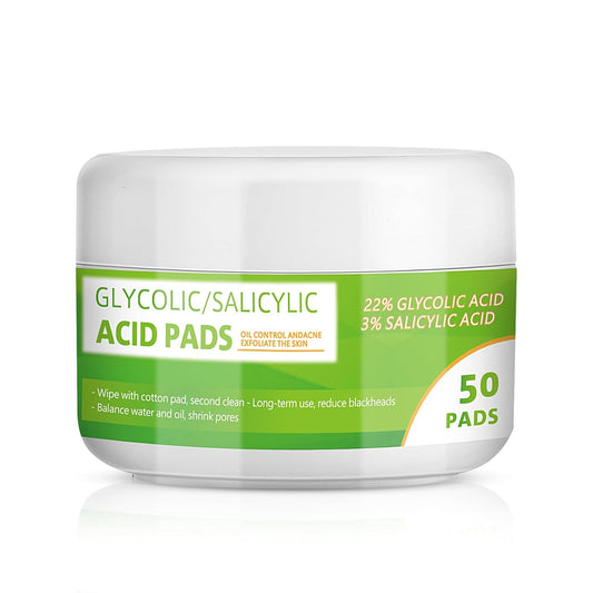 Grocerism 20% Glycolic Acid Pads with 2% Salicylic Acid, Hyaluronic Acid & Aloe Vera - Facial Exfoliating Pads for Deep Cleaning - 50 Count