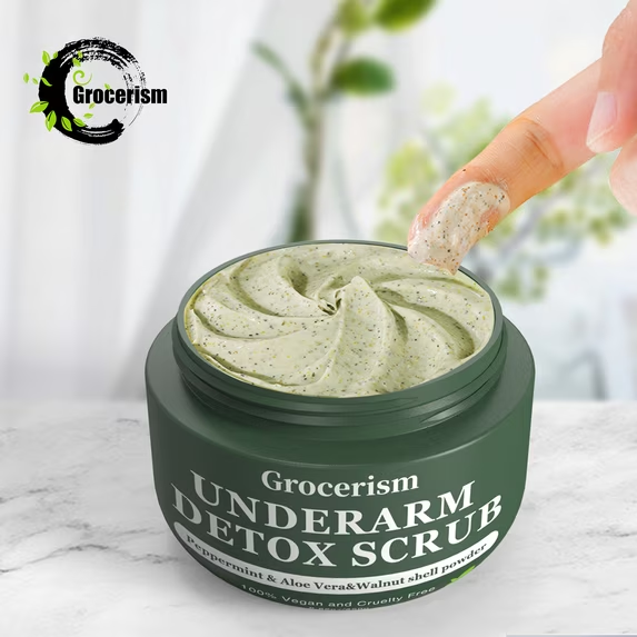 Body Scrub and Armpit Scrub 8.8oz || with Peppermint and Aloe Vera for Odors Removing, Exfoliating, Moisturizing, Smoothen and Tighten, Also Underarm Detox for Legs, Knee, Feet, Arms and Hands