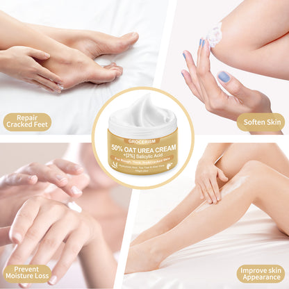 50% Urea Cream for Feet Maximum Strength (with oats and 2% salicylic acid), foot and hand cream with hyaluronic acid, tea tree and aloe vera for deep moisturizing and callus removal