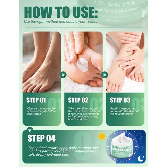 Urea Cream 20 Percent For Feet Plus Salicylic Acid 5.29 oz || Foot Cream and Hand Cream, with Hyaluronic Acid, Tea Tree, and Aloe Vera, Callus Remover and Cracked Heel Repair Care