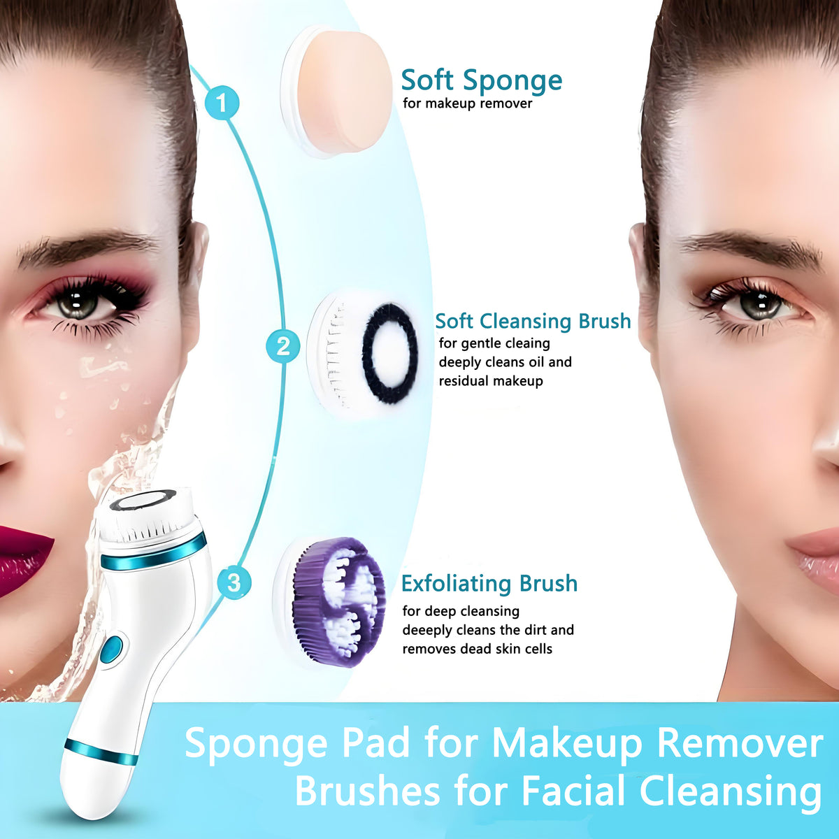 Facial Cleansing Brush IPX6 Waterproof Heads,Electric Face Spin Brush for Exfoliating,Oil makeup, Pores， Massaging and Deep Cleansing