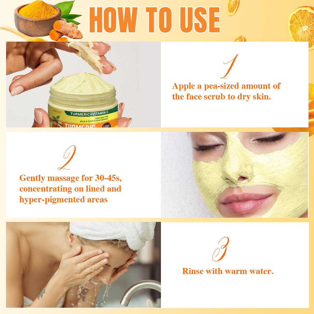 GREMAILIC Turmeric Vitamin C Facial Sea Salt Scrub Cream Organics Microdermabrasion Facial Scrub Exfoliating Clears Blackheads Improve Dark Spot Acne with Aloe leaf Extract 120g/4.23oz