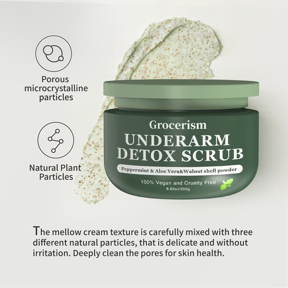 Body Scrub and Armpit Scrub 8.8oz || with Peppermint and Aloe Vera for Odors Removing, Exfoliating, Moisturizing, Smoothen and Tighten, Also Underarm Detox for Legs, Knee, Feet, Arms and Hands