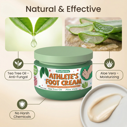 Berlaney Athlete Foot Cream - Tea Tree & Aloe, Itch & Fungal Relief, Dry Cracked Heel Repair, 8.82oz