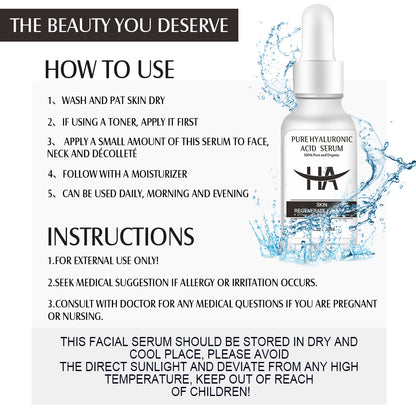 Pure Hyaluronic Acid Serum for Face - Plumping, Anti-Aging, Hydrating - Fragrance-Free - 1 Fl Oz