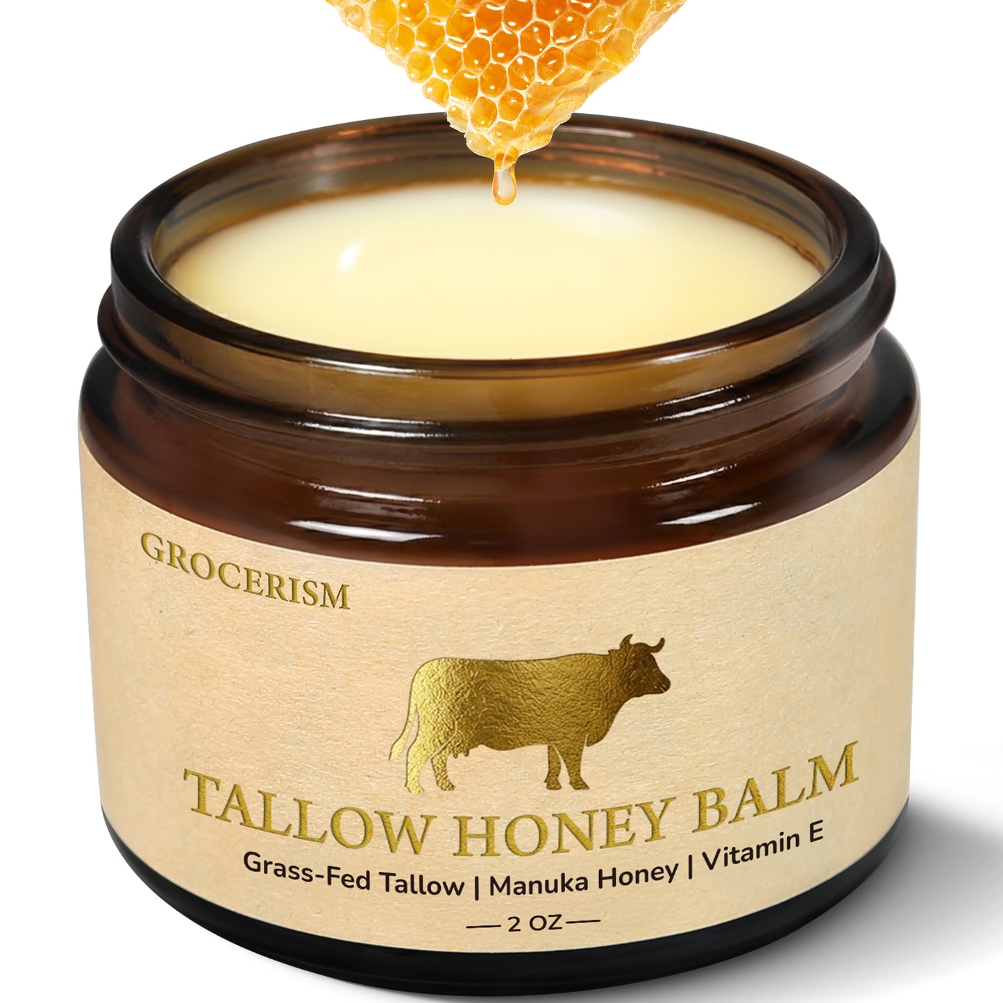 Grocerism Grass-Fed Tallow Balm - Organic Multi-Purpose Face & Body Butter for Sensitive Skin - Non-Greasy, Non-Comedogenic (2oz)