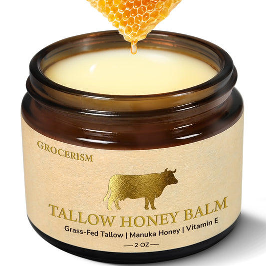 Grocerism Grass-Fed Tallow Balm - Organic Multi-Purpose Face & Body Butter for Sensitive Skin - Non-Greasy, Non-Comedogenic (2oz)