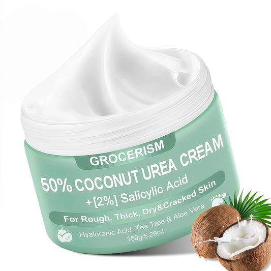 WH Grocerism 50% Urea Cream with 2% Salicylic Acid, Maximum Strength Foot & Hand Repair for Rough, Cracked Skin, Non-Greasy Coconut Formula, 5.29 oz