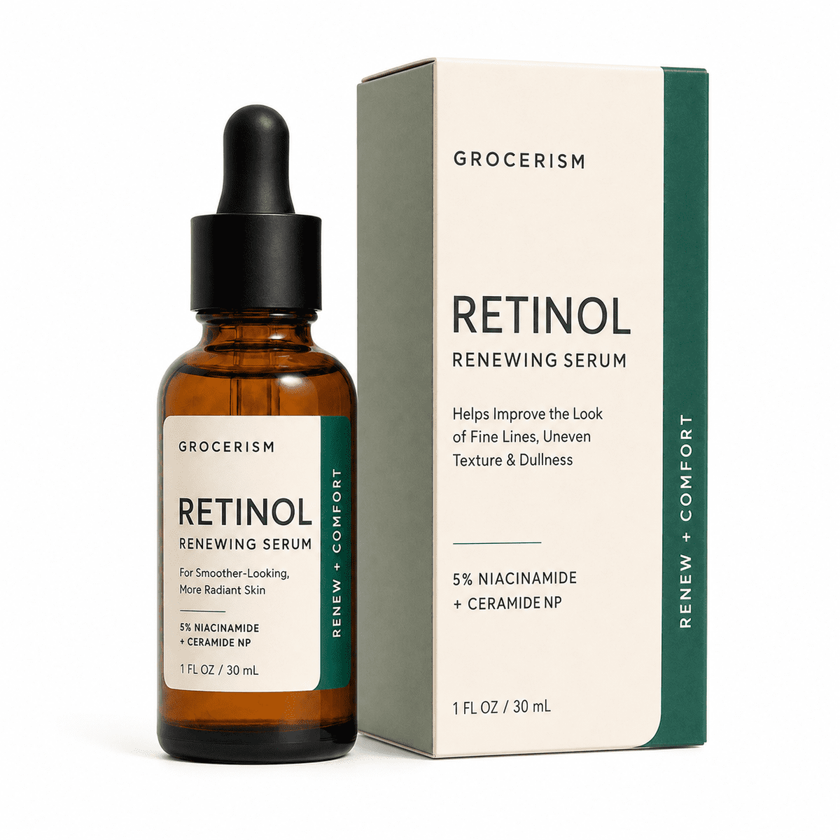 Retinol Renewing Serum for Face, 5% Niacinamide with Ceramide NP & Squalane, Hydrating Anti‑Aging Facial Serum for Fine Lines & Dull Skin 1 fl oz